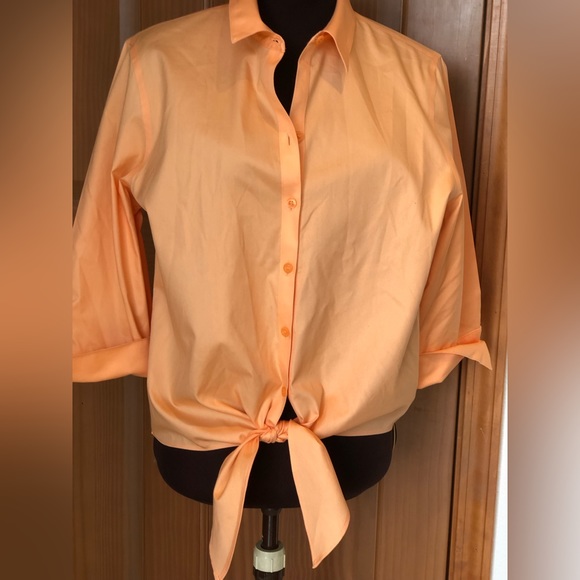 CHICOS sz1 No iron blouse Tie front with elastic in back 3/4 sleeve - Picture 1 of 4